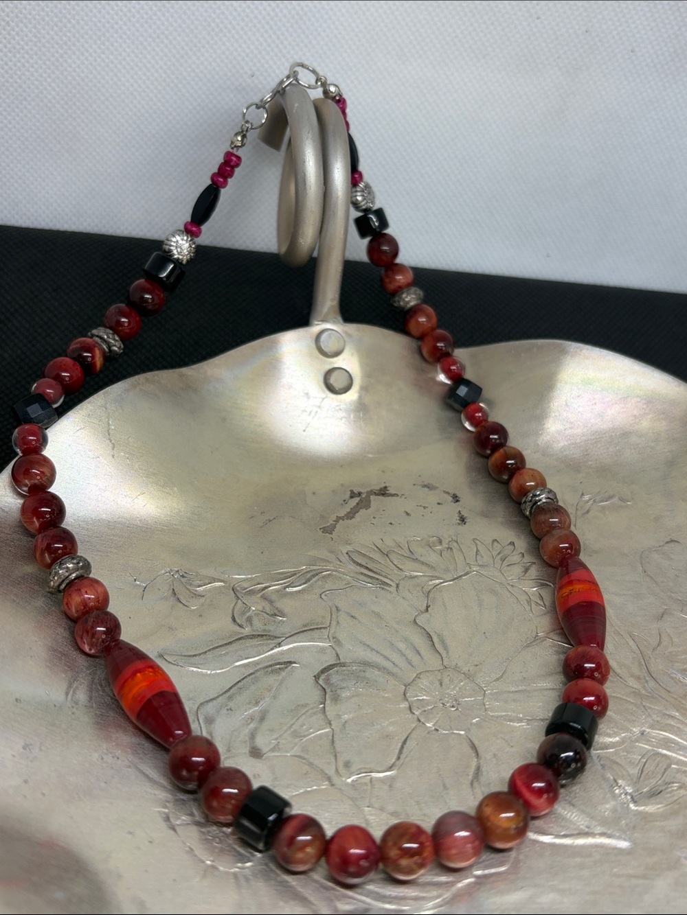 Handmade 18” Natural Cherry Tigers Eye Statement Necklace Boho Desert Market